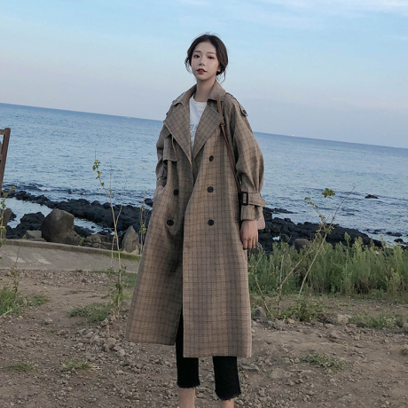 格子风衣女中长款韩版宽松过膝女装秋装2018新款港风chic春秋外套商品大图