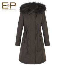 [商场同款]EP雅莹 2018冬季新款女装貉子毛领宽松派克服外套N207A图片