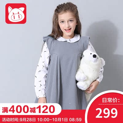 小猪班纳童装女童毛呢背心裙中大童冬装裙子儿童连衣裙韩版公主裙