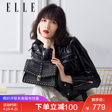 ELLE2019春夏新款 90355时尚 金属铆钉单肩斜挎包钉镶包女包小方包
