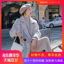 中长款毛呢外套女装秋冬季新款2018流行潮格子韩版羊毛呢子大衣女图片