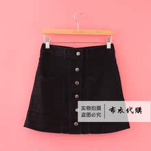 国内代购拉夏贝尔拉贝缇2018夏装新款单排扣牛仔裙短裙女60006591图片