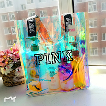 维秘vs沙滩包pink镭射包洗漱包百搭手提包单肩透明大容量购物袋