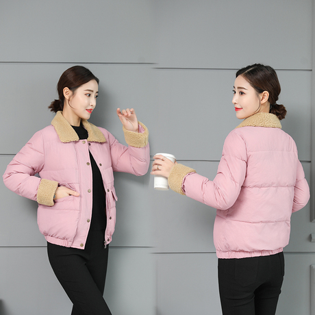 2018冬季韩版羊羔毛棉衣女短款修身棉袄轻薄羽绒棉服冬天外套女装商品大图