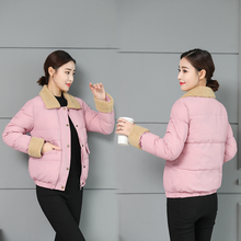 2018冬季韩版羊羔毛棉衣女短款修身棉袄轻薄羽绒棉服冬天外套女装图片