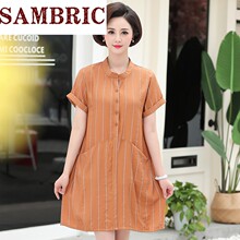 Sambric中年韩版妈妈装上衣条纹包臀中长款气质中老年女装夏图片