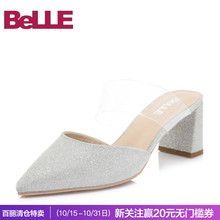 细闪光布 BSYB2BH8O 粗跟女凉鞋 百丽2018夏商场新款 清仓特卖