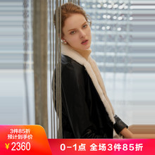JUZUI/玖姿2018冬装新款水貂毛领真皮女士中长款皮风衣皮衣图片