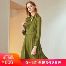 JUZUI/玖姿奥莱店2018秋装新款复古风钉珠飘带长袖收腰连衣裙图片