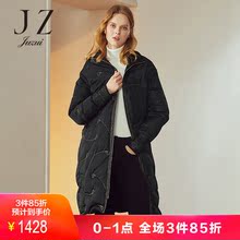 JUZUI/玖姿2018新款立领拉链亮丝混纺绣花长款羽绒服女图片