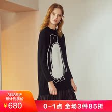 JUZUI/玖姿奥莱店2018冬装新款企鹅图案羊毛针织套头毛衫女图片