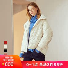 JUZUI/玖姿奥莱店2018冬装抽绳连帽廓形羽绒服女短款厚外套图片