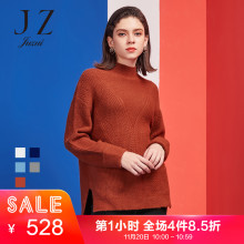 玖姿奥莱2018冬新款半高领慵懒风针织前短后长套头女毛衣图片