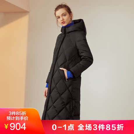 玖姿2018冬装新款黑色韩版修身过膝羽绒服长款女厚连帽商品大图