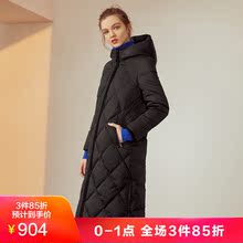 玖姿2018冬装新款黑色韩版修身过膝羽绒服长款女厚连帽图片