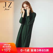 JUZUI/玖姿2018冬装简约套头羊毛半高领长款连衣裙女图片