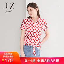 玖姿奥莱旗舰店纯棉短袖波点女衬衫打结蝴蝶结复古上衣图片