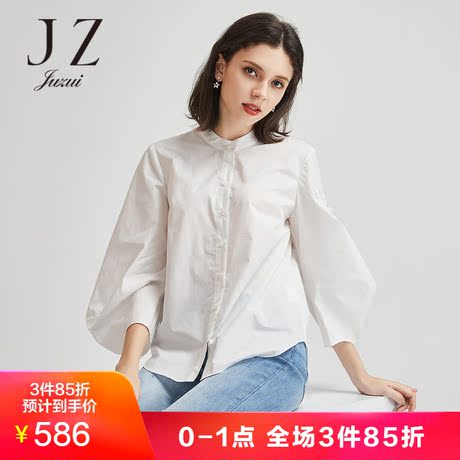 JUZUI/玖姿女装2018秋装绣花亮片绣花灯笼袖立领白衬衫女上衣商品大图