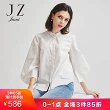 JUZUI/玖姿女装2018秋装绣花亮片绣花灯笼袖立领白衬衫女上衣图片