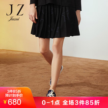 JUZUI/玖姿玖姿2018冬装羊毛黑色星星绣花百褶裙半身裙女图片