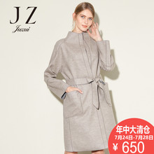 JUZUI/玖姿奥莱店2017秋冬新款长款纯色翻领长袖中长毛呢大衣女图片