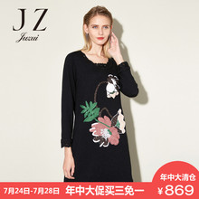 JUZUI/玖姿奥莱店圆领长袖印花连衣裙韩版显瘦裙子女新款图片