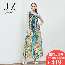 玖姿气质印花无袖圆领中长雪纺连衣裙2018夏季新款专柜正品女装图片