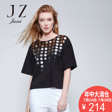 玖姿时尚金银色烫铂弹力休闲短袖T恤上衣2018夏装新款女装图片