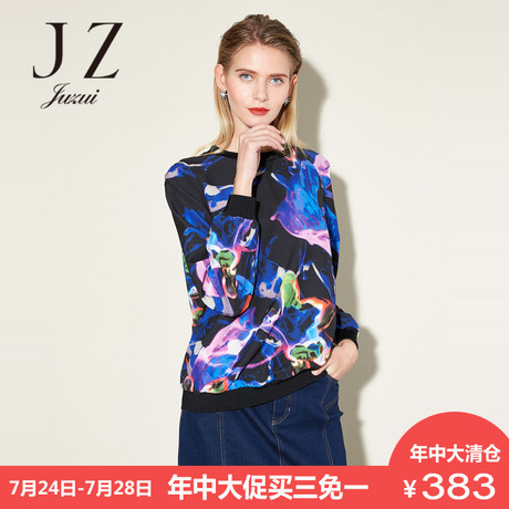 JUZUI/玖姿奥莱店女装上衣女秋季新款休闲宽松圆领棒球衫女商品大图