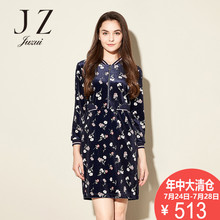JUZUI/玖姿奥莱店2018冬装新款碎花休闲丝绒修身打底连衣裙女厚图片