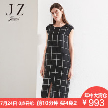 JUZUI/玖姿时尚撞色格纹宽松无袖连衣裙女2018夏新款长款裙子图片