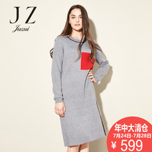 JUZUI-玖姿奥莱店纯色圆领长袖长款连帽休闲2018新款毛衫连衣裙女图片