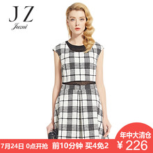 JUZUI/玖姿奥莱旗舰店女夏装新款修身格纹蕾丝拼接圆领连衣裙图片