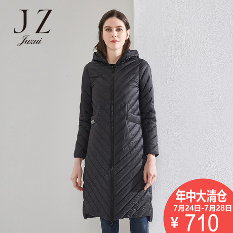 JUZUI/玖姿奥莱店2018冬装新款中长款纯色羽绒服外套保暖商品大图