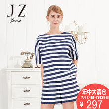 JUZUI/玖姿正品条纹圆领短袖套头针织衫上衣奥莱旗舰店2018夏新款图片