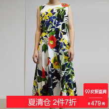 JUZUI/玖姿2017夏季无袖休闲圆领复古长款连衣裙图片