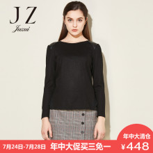 JUZUI/玖姿奥莱店2018秋装新款纯色纯羊毛圆领长袖上衣图片