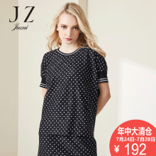 JUZUI/玖姿商场同款女装蕾丝波点印花短袖上衣圆领套头毛针织衫秋图片