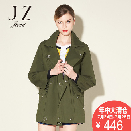 JUZUI/玖姿纯色外套秋冬装新款女长袖修身韩版风衣女商品大图