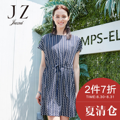玖姿玖姿田园花朵印花休闲风短袖雪纺连衣裙修身夏装新款女装商品大图