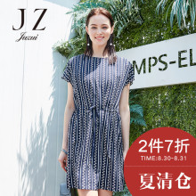玖姿玖姿田园花朵印花休闲风短袖雪纺连衣裙修身夏装新款女装图片