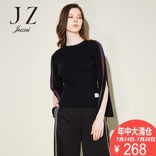 JUZUI/玖姿新款2018女长袖修身圆领纯色毛衫套头针织衫女图片