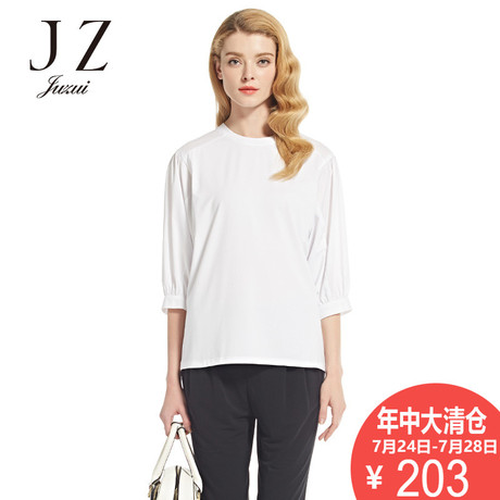 JUZUI/玖姿奥莱旗舰店女夏装新宽松纯白休闲中袖圆领T恤上衣商品大图