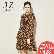 JUZUI/玖姿奥莱店2018秋冬季新款优雅长袖中腰韩版修身雪纺连衣裙图片
