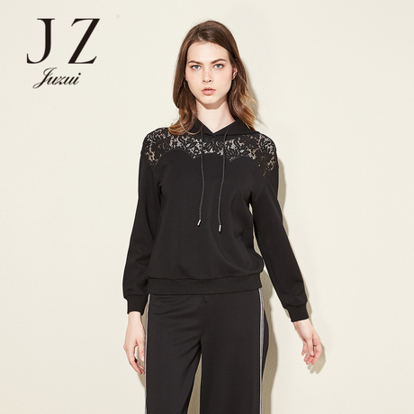 JUZUI/玖姿/旗舰店2018春装新款蕾丝上衣纯色气质性感小衫女商品大图
