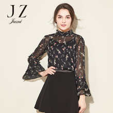 JUZUI/玖姿上衣女奥莱店2018秋装新款长袖高领雪纺小衫图片