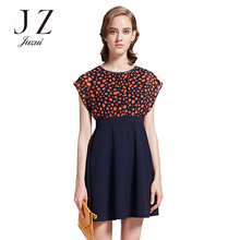 JUZUI/玖姿2017奥莱店女夏装新款修身微透波点印花拼接连衣裙图片