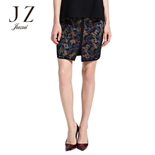 JUZUI/玖姿2017旗舰店女夏装新修身印花镂空拼接开叉半身短裙图片