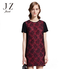 JUZUI/玖姿2016奥莱店女夏装新款修身复古口袋镂空短袖连衣裙图片