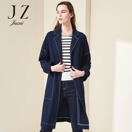 JUZUI/玖姿奥莱2018秋装新款牛仔上衣女宽松韩版中长款外套商品大图